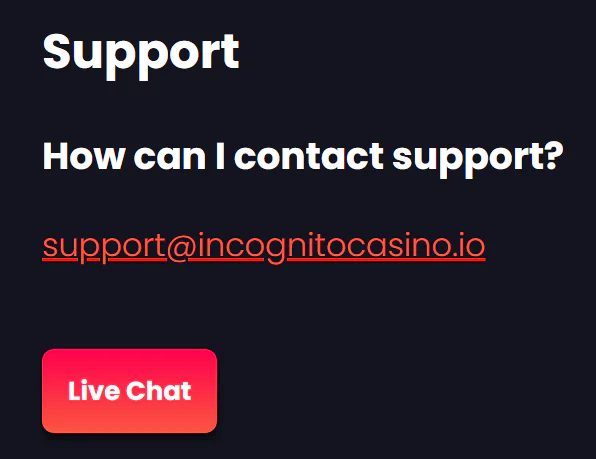 Incognito Casino Support